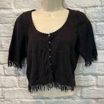 Betsey Johnson Vintage 90’s Betsy Johnson Black Knit Cropped Cardigan Top w/ Beaded Fringe US4 Photo 2