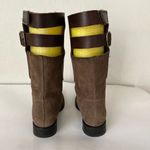 Pedro Garcia Leather Suede Pull Buckle Open Back Riding Boots Tan Brown EU38 Size 7 Photo 4