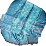 Thai Silk Elephant Soft Shawl Scarf Wrap Blue Photo 0