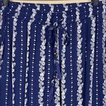 Angie  Women’s Boho Floral Print Navy Blue White Drawstring Pull On Pants Photo 3