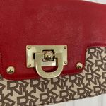 DKNY Leather Signature Canvas Monogram Print Original Flap Chain Shoulder Bag Red Photo 2