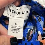 FOR THE REPUBLIC  women's size medium blue animal print blouse 3/4 sleeve bow tie Photo 1