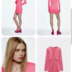 ZARA NWT  Stretchy knotted Dress NEOn pink Long sleeves shoulder pads Zipper Photo 2
