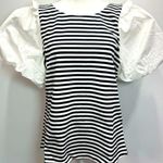 Mittoshop NEW Black & White Striped 100% Cotton Balloon Bubble Sleeve Top Size L Photo 9
