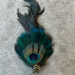 Vintage Peacock Feather & Rhinestone Women’s Hair Clip 5” NWOT Western Green Photo 1