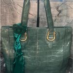 Liz Claiborne RARE VINTAGE EMBOSSED LEATHERTPTEIN GREEN BRSSS HARDWARE Photo 0