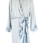 Nanushka Siwa Dress Wrap Long Sleeve Satin Light Blue Size Medium Photo 3
