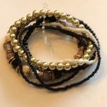 NWOT Set of 7 Stretch Seed Bead Faceted Gold Black White Bracelets Photo 2