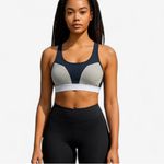 ASICS  NWT Colorblock Sports Bra‎ Light Support Racerback Navy Gray White Small Photo 0