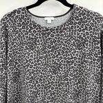 J Jill Gray Cotton Blend Animal Print Leopard Thin Knit Sweater Size Large Photo 2