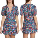 STAUD NWT  Size 10 Milla Rainbow Flower Print Puff Sleeve V Neck Mini Dress Photo 3