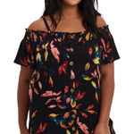 Torrid  Plus Size‎ 3X Top Rayon Crepe Smocked Cold Shoulder Floral Black Boho 299 Photo 0
