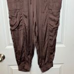 Aerie  NEW Large Chocolate Satin Cargo Jogger Pant Drawstring Waist Photo 5