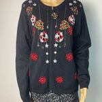 Victoria Jones Black Embroidered Christmas Holiday Cardigan Leopard Print Medium Photo 1