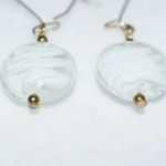 Vintage Unique White Swirl Glass Bead Dangle Bronze Fish Hook Chic Earrings Photo 2