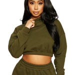 Naked Wardrobe NWOT Naked‎ Wardrobe Olive Green Cropped Hoodie Size LARGE Photo 0