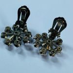 Women Clip On Earrings Purple Color Glass Faux Pearls Rivet Construction Vintage Photo 5