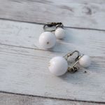 Vintage Clip On Earrings Retro White Ball Duo Dangle Stylish Photo 6