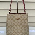 Coach KhakiPink Signature Town Small Bucket Bag Photo 0