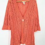 Susan Bristol  Open Knit Crochet Cardigan Sweater Size XL Orange Boho Coastal Photo 0