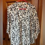 Cheetah print Black White Vneck Blouse 3/4 sleeve Timeson Ladies size Large Sz L Photo 0