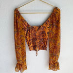 Urban Outfitters  Topanga Button Front Cropped Blouse Orange Floral Sz XS Photo 3