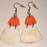 Colorful Orange White Retro Boho Clay Geometric Dangle Earrings Photo 3