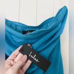 Lulus NWT  Exquisite Excellence Turquoise Satin Strapless Maxi Dress Photo 8