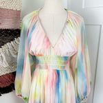 Massimo Dutti Studio Balloon Sleeve V-Neck Watercolor Maxi Dress Size XS NWT Photo 3