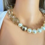 ZARA  Gold and Cream Statement Necklace with Crystal Accents Photo 6