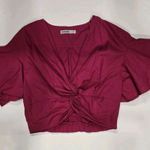 ZARA  Basic 1975 Denim Women's Pink Knot Front Flutter Sleeve Crop Top Size L Photo 0