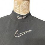 Nike Black Cropped Long Sleeve Mock Neck Tee Rhinestone Swoosh Logo Size M Photo 1
