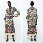 ZARA ππ Printed Midi Dress ~ Multi-Color Abstract Botanical Print Small S NWT Photo 8