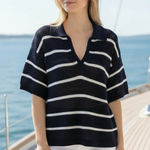 Old Navy L Striped Knit Sweater Polo Shirt Navy White Nautical Coastal Cruise Photo 0