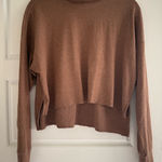 American Eagle Cropped Mock-Neck Brown Waffle Knit Long Sleeve Top Size XS Photo 0