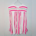 Lemlem White Neon Pink Striped Handwoven Caftan Dress Photo 11