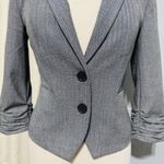 EXPRESS Women Gray Career Dress Single Breasted Blazer Sz 2 3/4 Ruched Sleeve Photo 1