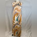 Cato mocha white and aqua abstract print tie sides halter maxi dress size small Photo 1