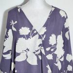 West Kei  Purple Floral Blouse with Wrap Look and Roll-Tab Sleeves Size Small Photo 2