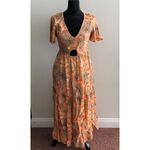Land Of The Free Floral Print Orange & Beige Maxi‎ Dress With Cutout Size Small Photo 3