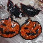 Halloween Pumpkin and Bat Beaded sequins Earrings Black Photo 0