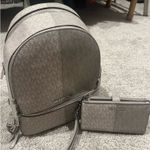 Michael Kors  Gray Silver Aluminum Rhea Medium Zip Backpack Shoulder Bag Purse Photo 11