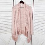 New York & Comp Fringe Hem Chunky Knit Open Cardigan Sweater Pink Medium Boho Photo 7