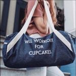 Anthropologie PRIVATE PARTY Will Workout For Cupcakes Denim Gym Duffle Bag Travel Purse Photo 1