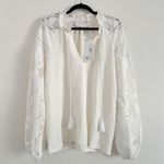 NWT Kasia White Linen Crochet Long Sleeve Tunic Cover Up Blouse XS Photo 2