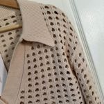 French Connection Manda Pointelle-Knit Polo Sweater Oatmeal Small NWT Photo 1