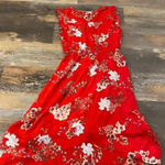Lulus NWT  Blossom Type of Way Midi Dress Wrap Red Floral Medium High Low Photo 6