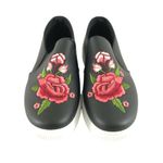 Refresh  Womens Slip On Sneakers Embroidered Floral Faux Leather Black Size 6.5 Photo 1