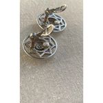 Monet Vintage  Silver Tone Sun Flower Round Metal Button Clip On Earrings Signed Photo 3