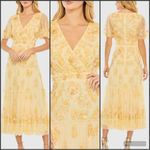 Mac Duggal 9207 Yellow Floral Embellished Flutter Sleeve Tiered Dress Photo 1